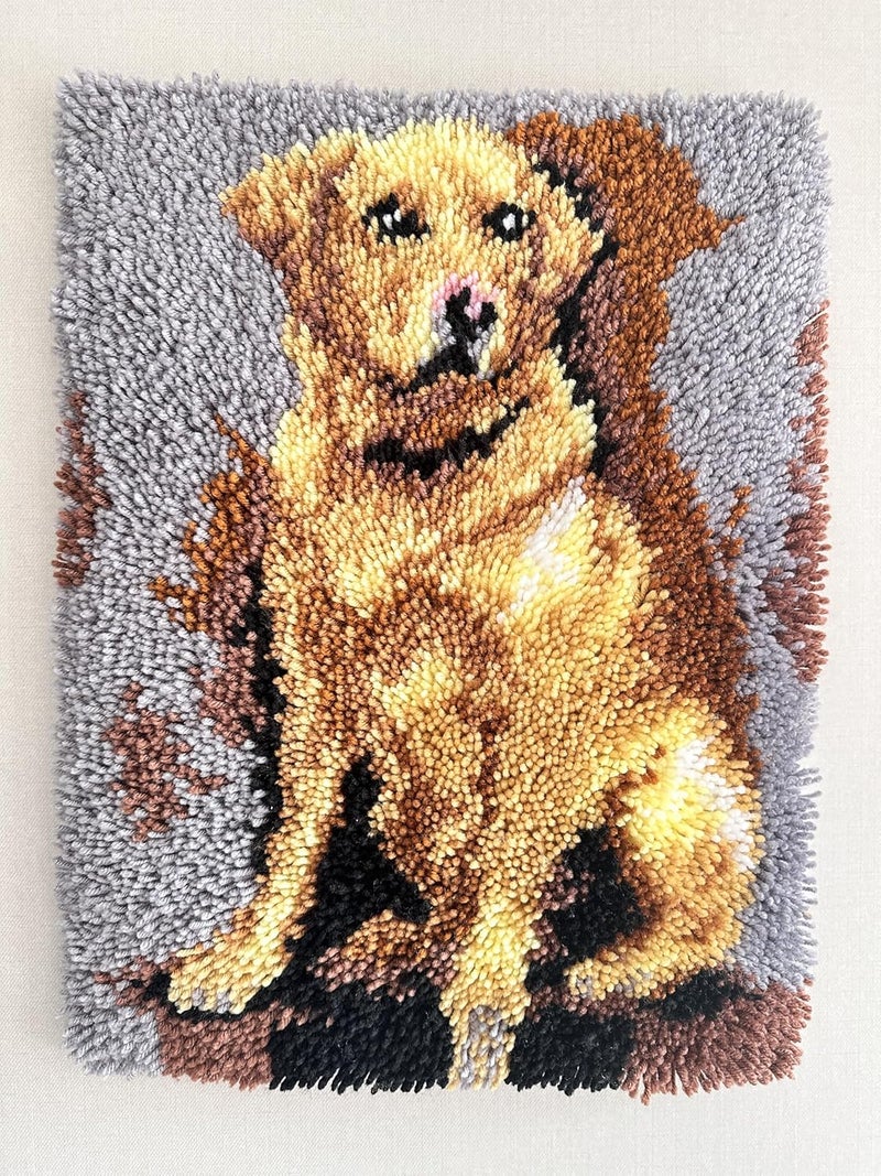 GLAECYY Latch Hook Kits Rug Crochet Yarn Kit Cushion Colour Pre-Printed Canvas Rug Needlework DIY Hook and Latch Kit (Gray Dog) - Image 3